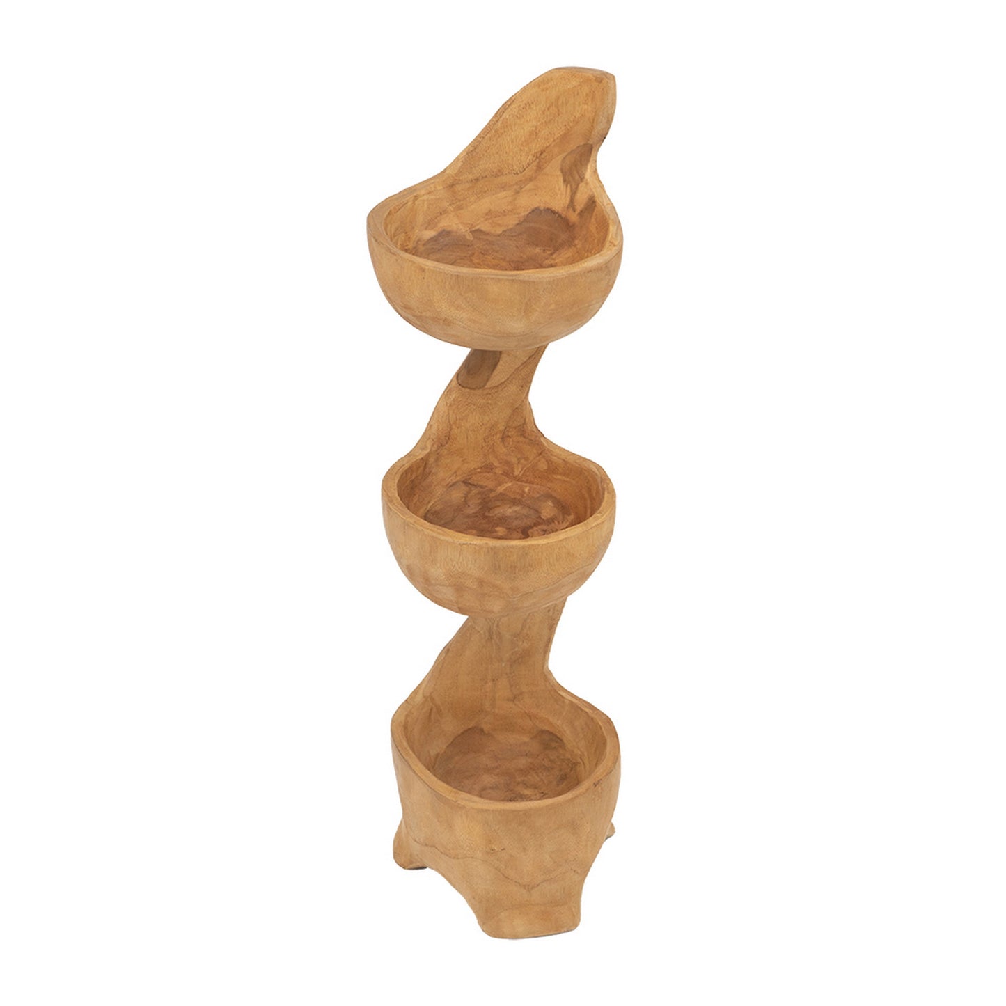 Jion 28 Inch Display Shelves, 3 Tiers, Unique Accent in Teak Wood, Brown