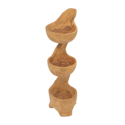 Jion 28 Inch Display Shelves, 3 Tiers, Unique Accent in Teak Wood, Brown