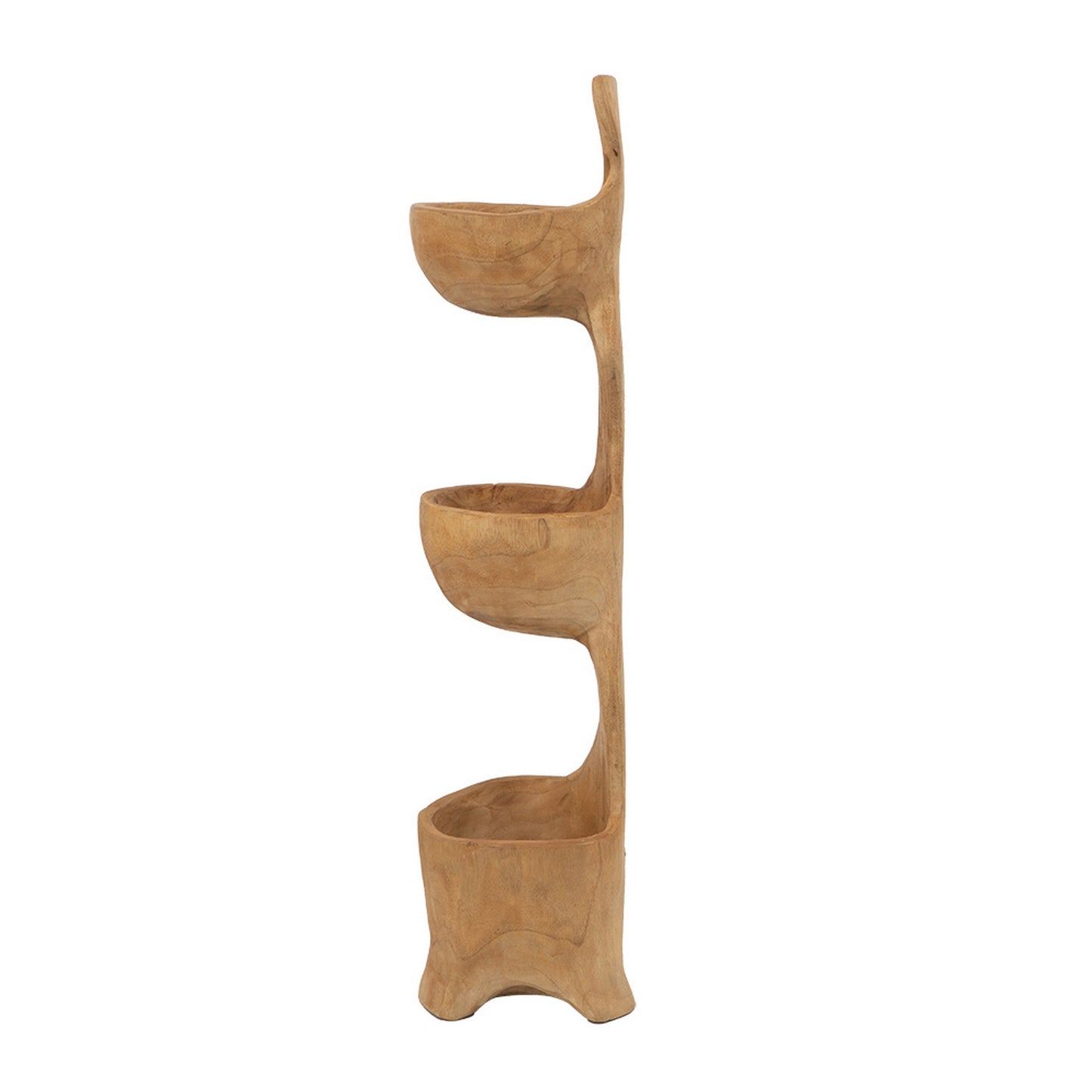 Jion 28 Inch Display Shelves, 3 Tiers, Unique Accent in Teak Wood, Brown