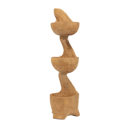 Jion 28 Inch Display Shelves, 3 Tiers, Unique Accent in Teak Wood, Brown
