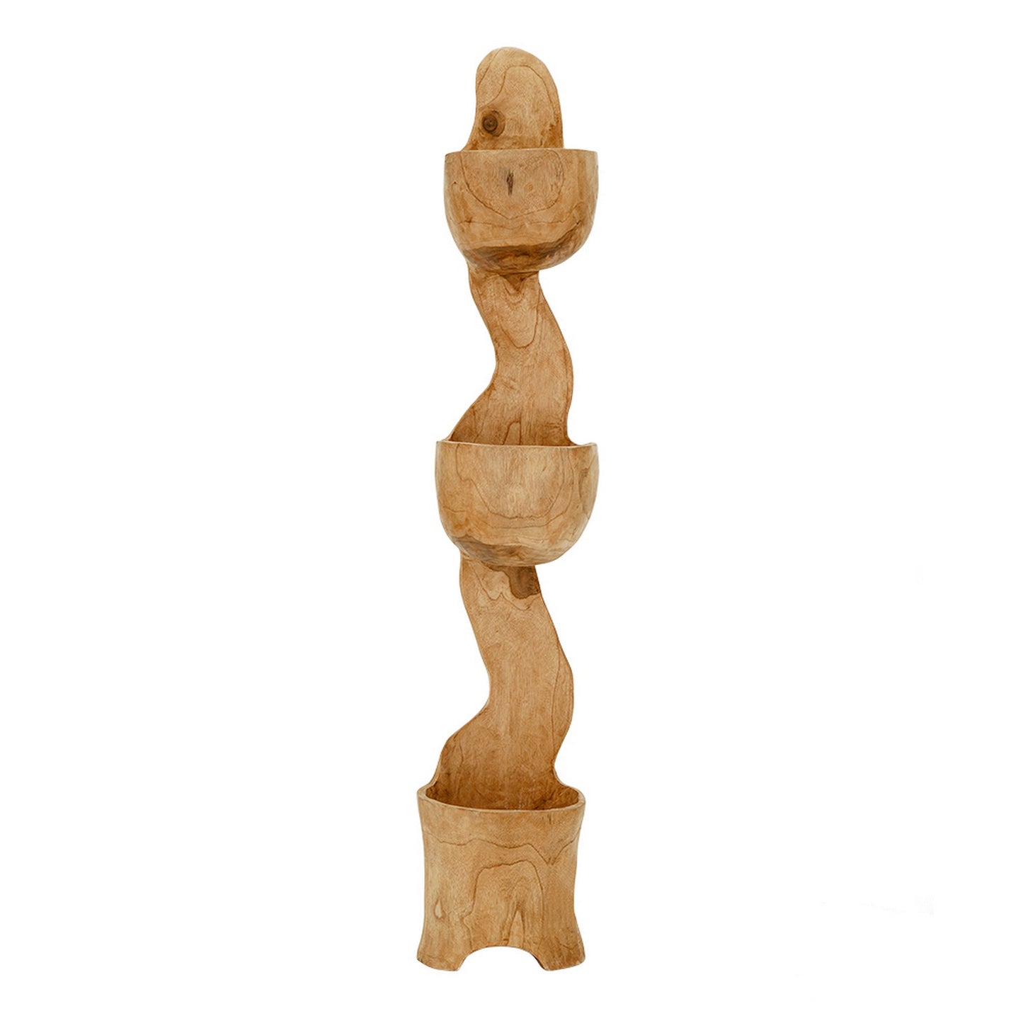 Jion 49 Inch Display Rack, 3 Tiers, Unique Accent Design, Teak Wood, Brown