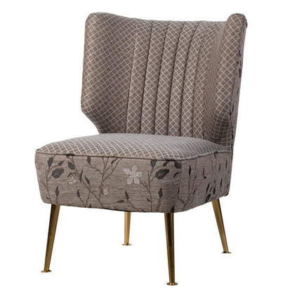 30 Inch Accent Leisure Chair, Taupe Gray Tufted Floral Fabric, Wingback
