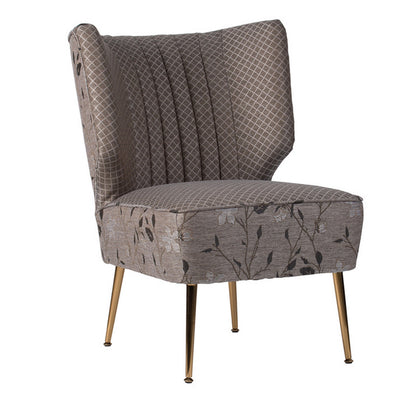 30 Inch Accent Leisure Chair, Taupe Gray Tufted Floral Fabric, Wingback