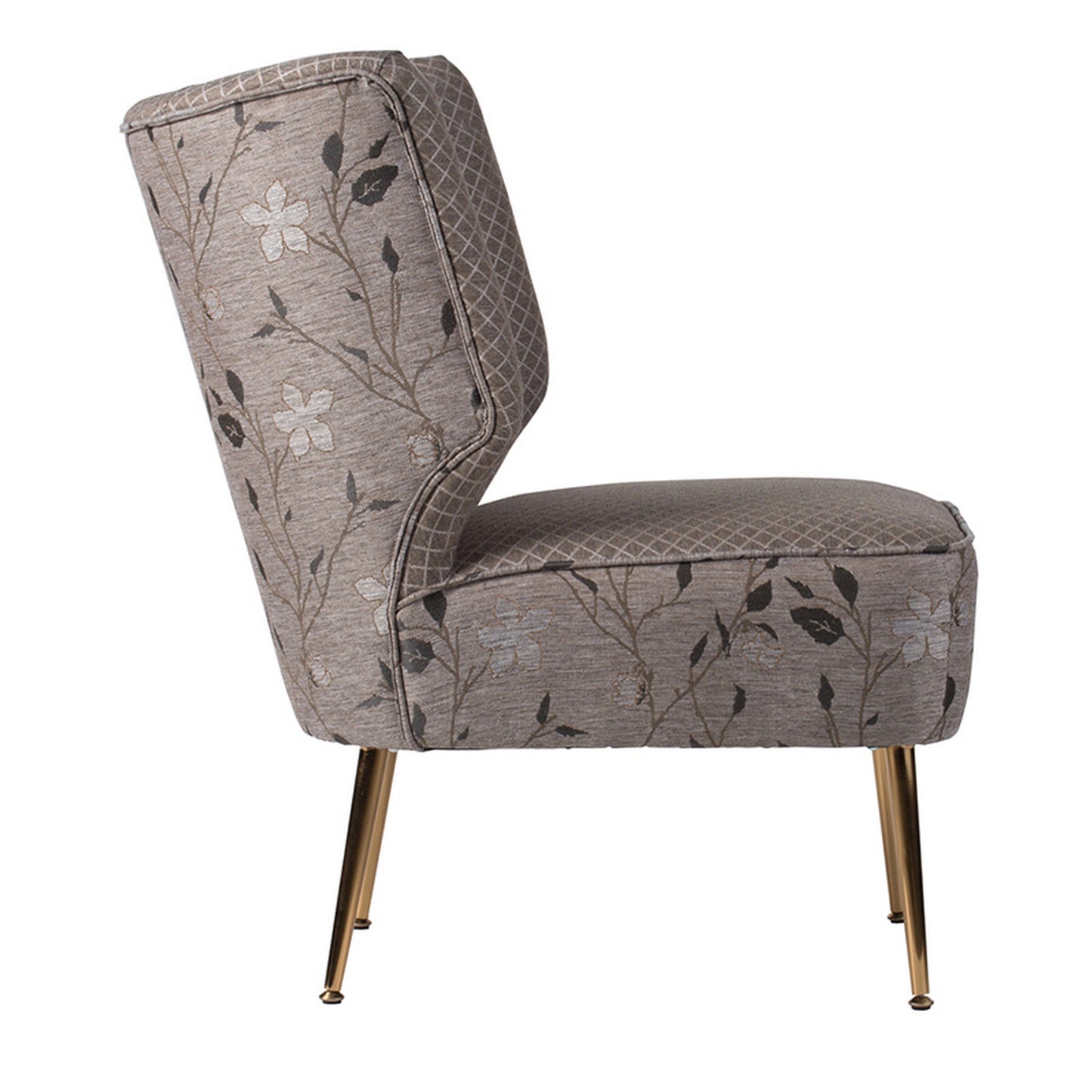 30 Inch Accent Leisure Chair, Taupe Gray Tufted Floral Fabric, Wingback