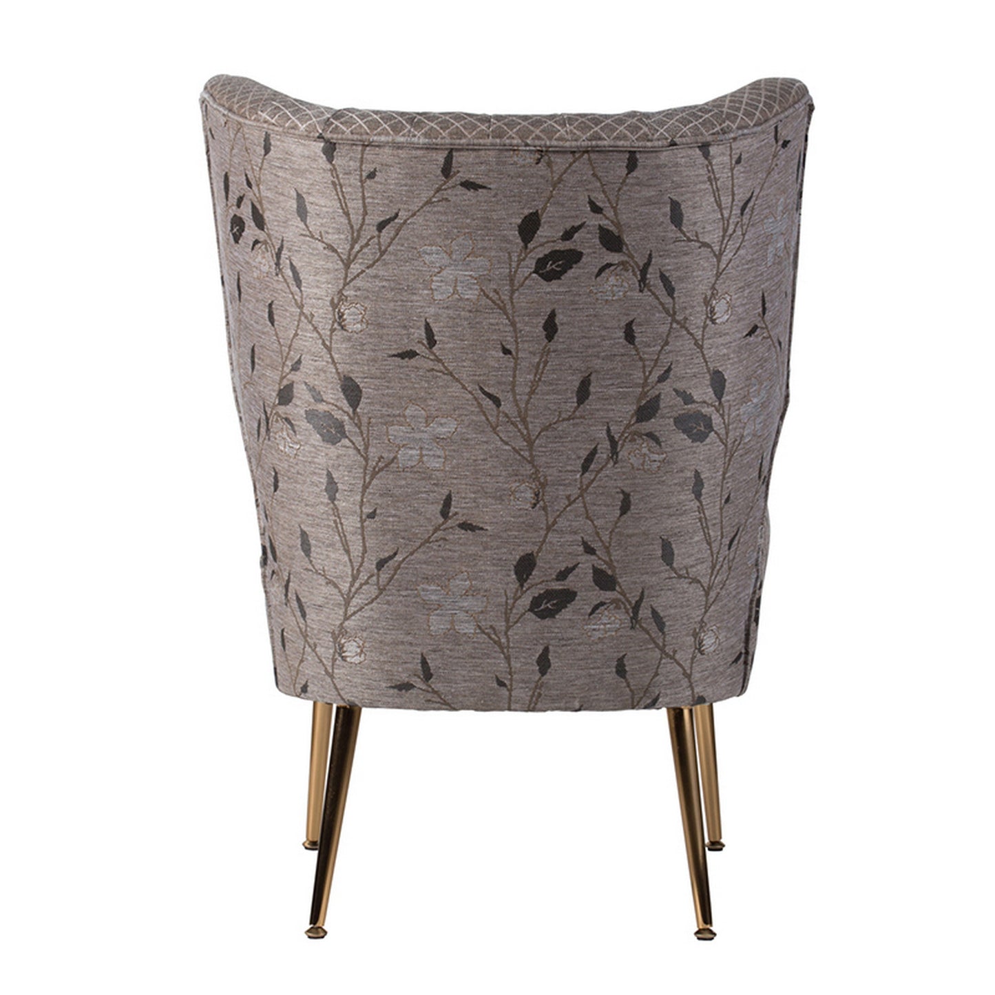 30 Inch Accent Leisure Chair, Taupe Gray Tufted Floral Fabric, Wingback