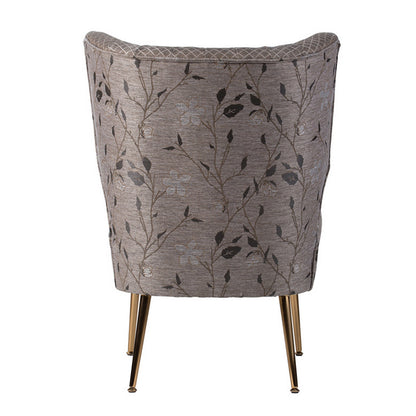 30 Inch Accent Leisure Chair, Taupe Gray Tufted Floral Fabric, Wingback
