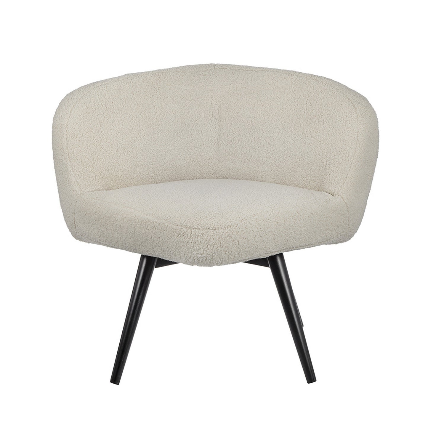 39 Inch Swivel Accent Chair, Soft Cream Fabric Upholstery, Black Iron Legs