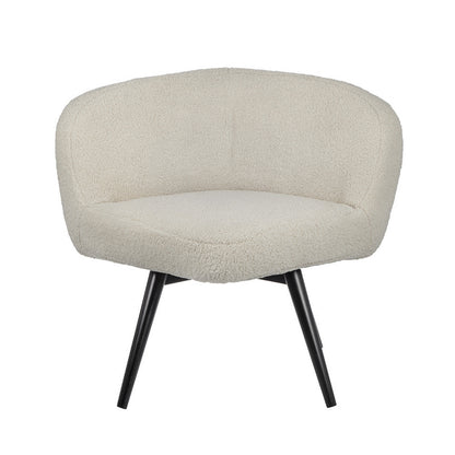 39 Inch Swivel Accent Chair, Soft Cream Fabric Upholstery, Black Iron Legs