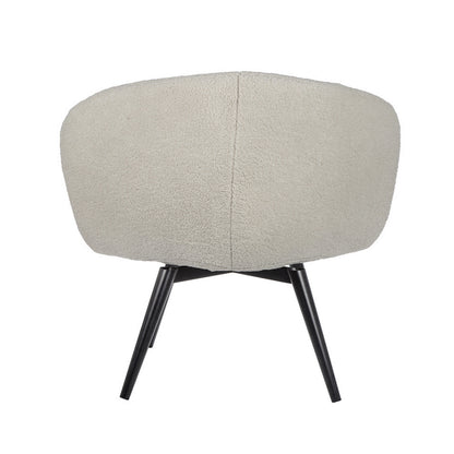 39 Inch Swivel Accent Chair, Soft Cream Fabric Upholstery, Black Iron Legs