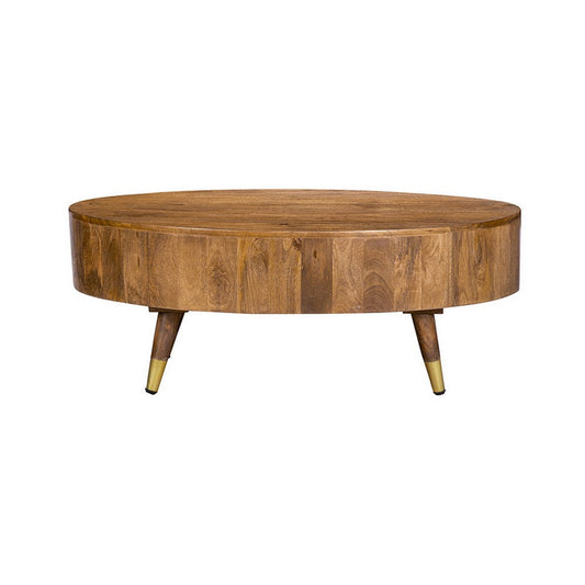 39 Inch Coffee Table, Oval Mango Wood Top, Angled Iron Legs, Rustic Brown