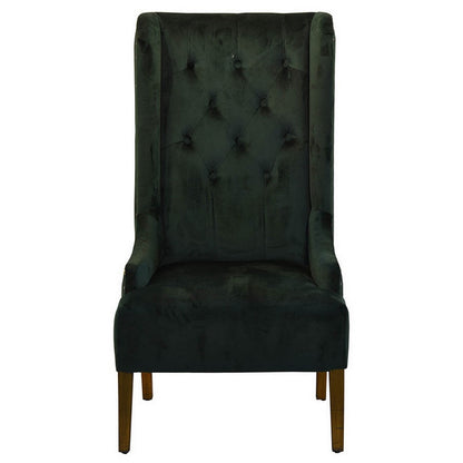 28 Inch Accent Armchair, Wingback Design, Tufted Emerald Green Polyester