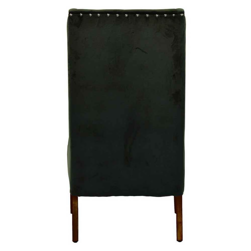 28 Inch Accent Armchair, Wingback Design, Tufted Emerald Green Polyester
