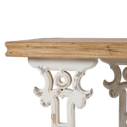 47 Inch Console Sofa Table, Fir Wood Rectangular Top, White Carved Legs