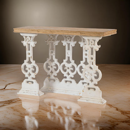 47 Inch Console Sofa Table, Fir Wood Rectangular Top, White Carved Legs