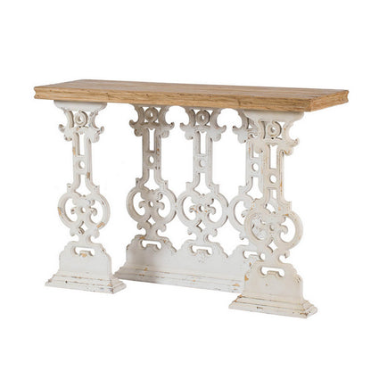 47 Inch Console Sofa Table, Fir Wood Rectangular Top, White Carved Legs