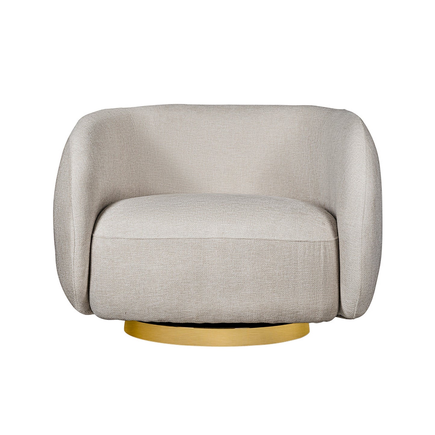 Eros 35 Inch Swivel Accent Chair, Plush White Fabric Upholstery, Gold Base