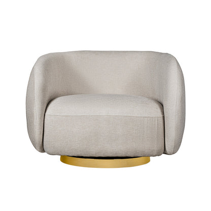 Eros 35 Inch Swivel Accent Chair, Plush White Fabric Upholstery, Gold Base