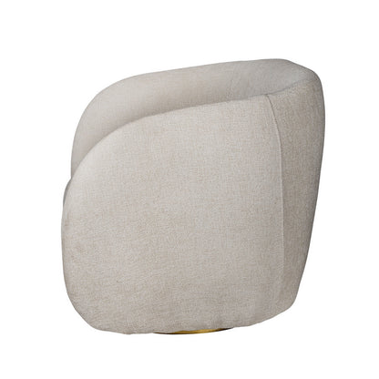 Eros 35 Inch Swivel Accent Chair, Plush White Fabric Upholstery, Gold Base