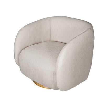 Eros 35 Inch Swivel Accent Chair, Plush White Fabric Upholstery, Gold Base