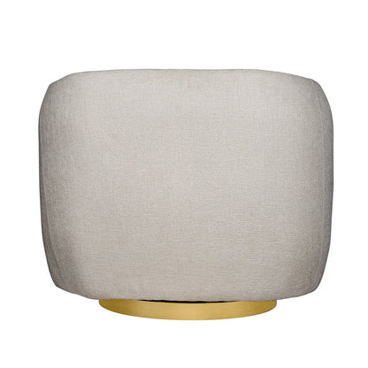 Eros 35 Inch Swivel Accent Chair, Plush White Fabric Upholstery, Gold Base