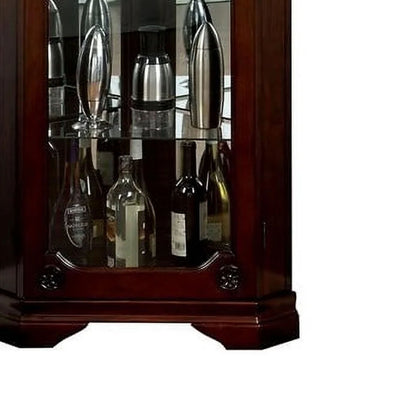 72 Inch Corner Curio Cabinet, 5 Shelves, Tempered Glass Door, Brown Wood