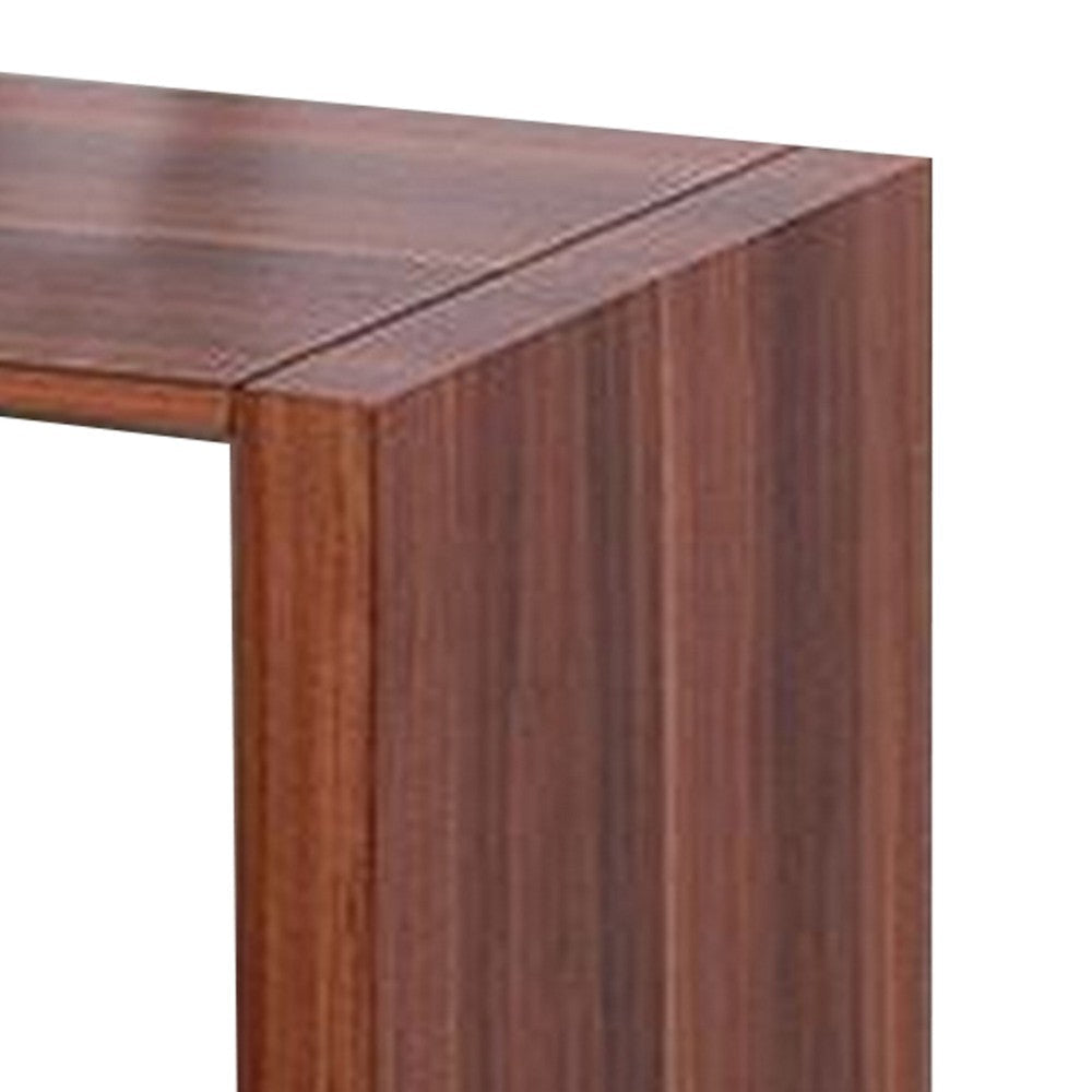 Bere 47 Inch Sofa Table with Black Glass Top, Open Shelves, Brown Wood