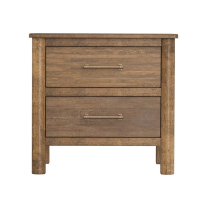 Olum 28 Inch Nightstand, 2 Drawers, Metal Handles, Solid Mango Wood, Brown