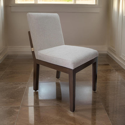 Umey 23 Inch Side Dining Chair Set of 2, Beige Fabric, Brown Solid Wood