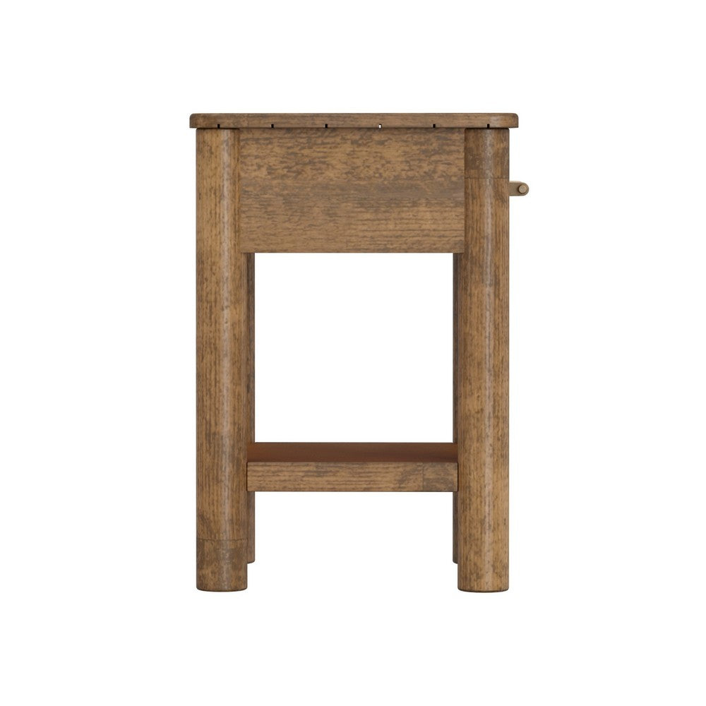 Olum 26 Inch Chairside Table, Drawer, Lower Shelf, Square Top, Wood, Brown