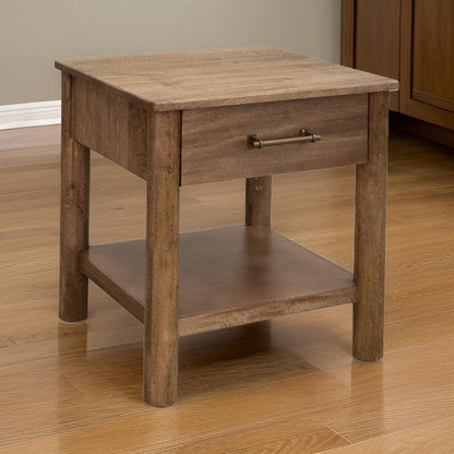 Olum 26 Inch Chairside Table, Drawer, Lower Shelf, Square Top, Wood, Brown