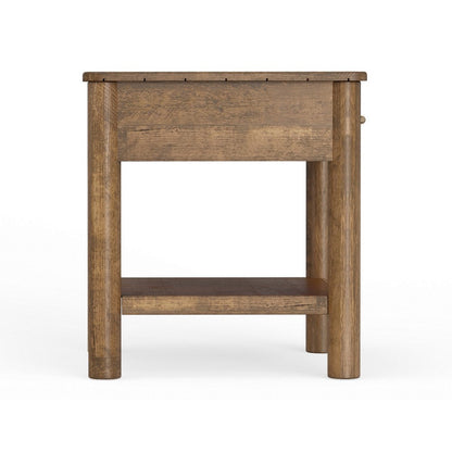 Olum 25 Inch Side End Table, 1 Drawer, Lower Shelf, Square Top, Wood, Brown