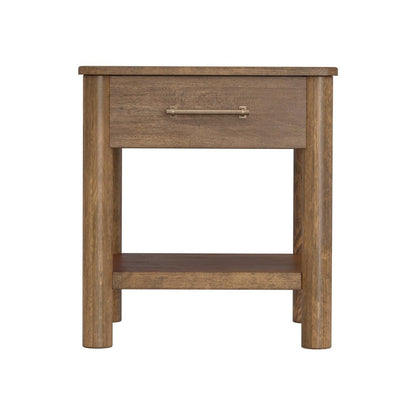 Olum 25 Inch Side End Table, 1 Drawer, Lower Shelf, Square Top, Wood, Brown