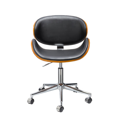 Kio 18-22 Inch Swivel Office Chair, Adjustable, Wood and Black Faux Leather