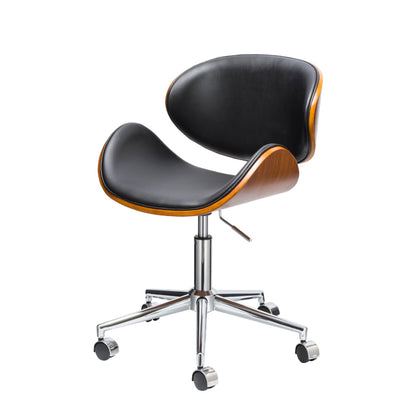 Kio 18-22 Inch Swivel Office Chair, Adjustable, Wood and Black Faux Leather