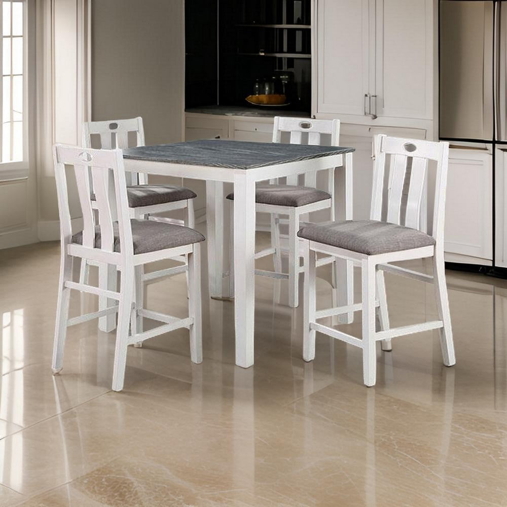 Wren 23 Inch Counter Height Chair Set of 2, Antique White Wood, Gray Seat