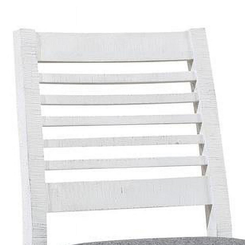 Wren 23 Inch Counter Height Chair Set of 2, Antique White Wood, Gray Seat