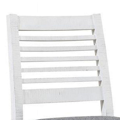Wren 23 Inch Counter Height Chair Set of 2, Antique White Wood, Gray Seat