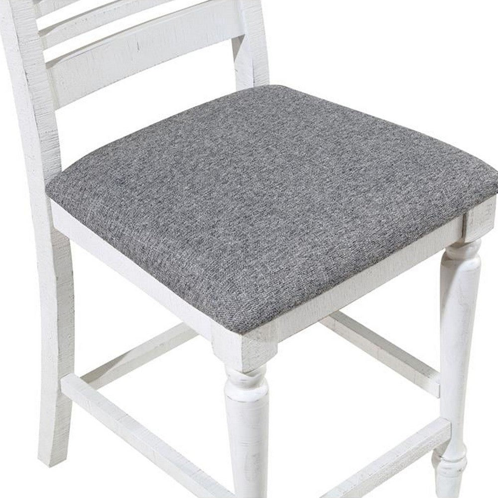 Wren 23 Inch Counter Height Chair Set of 2, Antique White Wood, Gray Seat