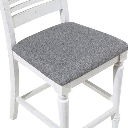 Wren 23 Inch Counter Height Chair Set of 2, Antique White Wood, Gray Seat