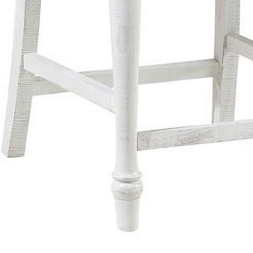 Wren 23 Inch Counter Height Chair Set of 2, Antique White Wood, Gray Seat