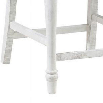 Wren 23 Inch Counter Height Chair Set of 2, Antique White Wood, Gray Seat