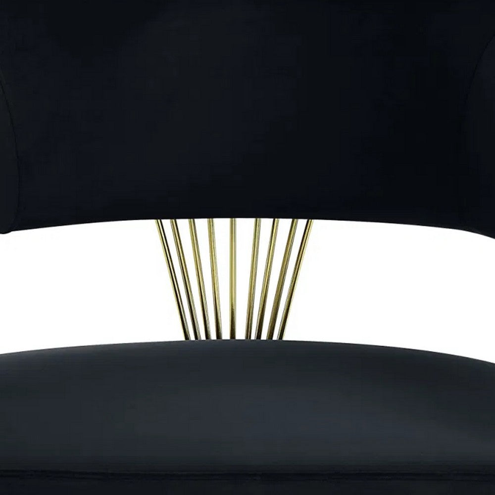 Verie 22 Inch Side Dining Chair, Gold Base, Padded Black Velvet