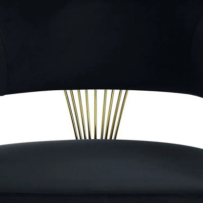 Verie 22 Inch Side Dining Chair, Gold Base, Padded Black Velvet