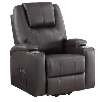 Evans 37 Inch Recliner Chair, Power Lift, 2 Cupholders, Brown Faux Leather