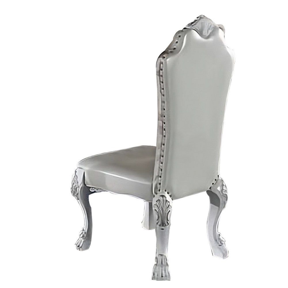 Ally 25 Inch Side Chair Set of 2, Curved Top, Carved Scrolled Motifs, White