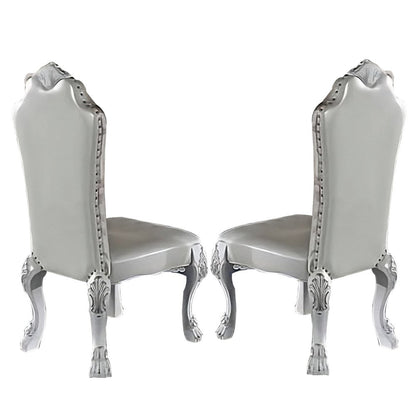 Ally 25 Inch Side Chair Set of 2, Curved Top, Carved Scrolled Motifs, White