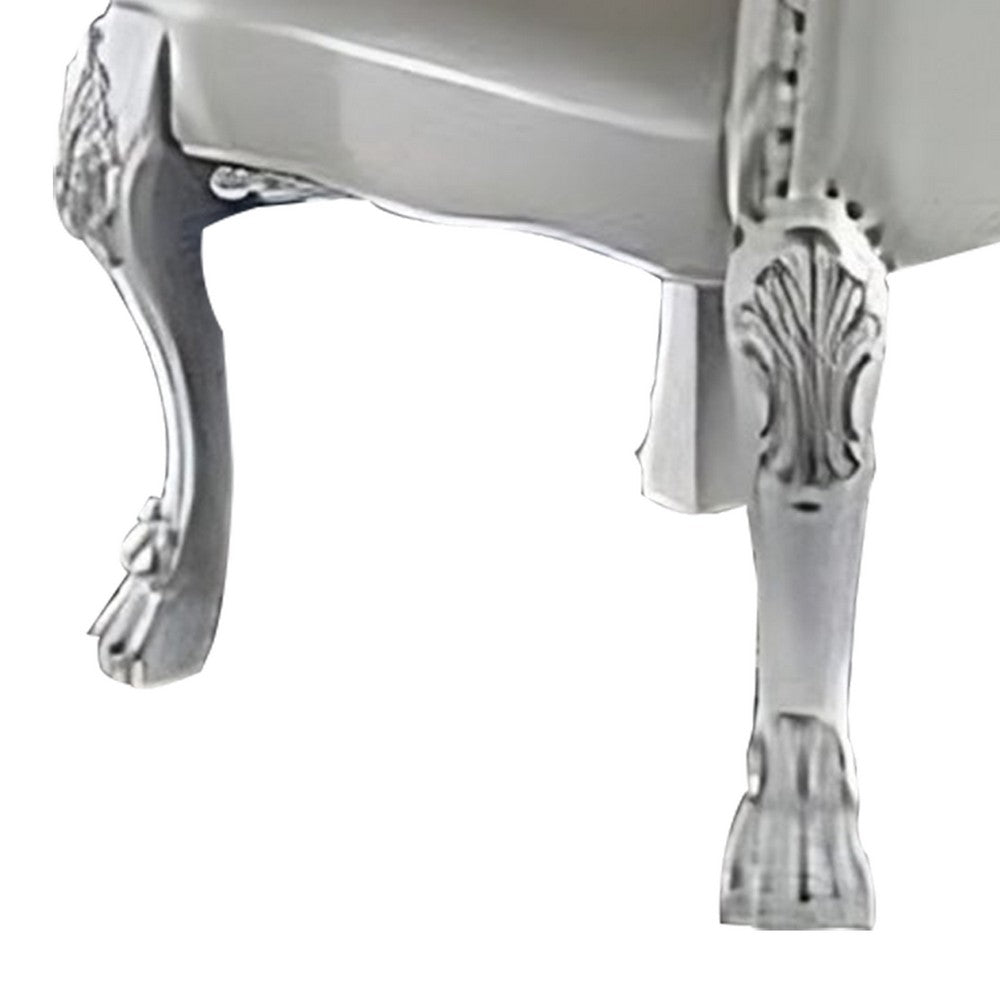Ally 25 Inch Side Chair Set of 2, Curved Top, Carved Scrolled Motifs, White