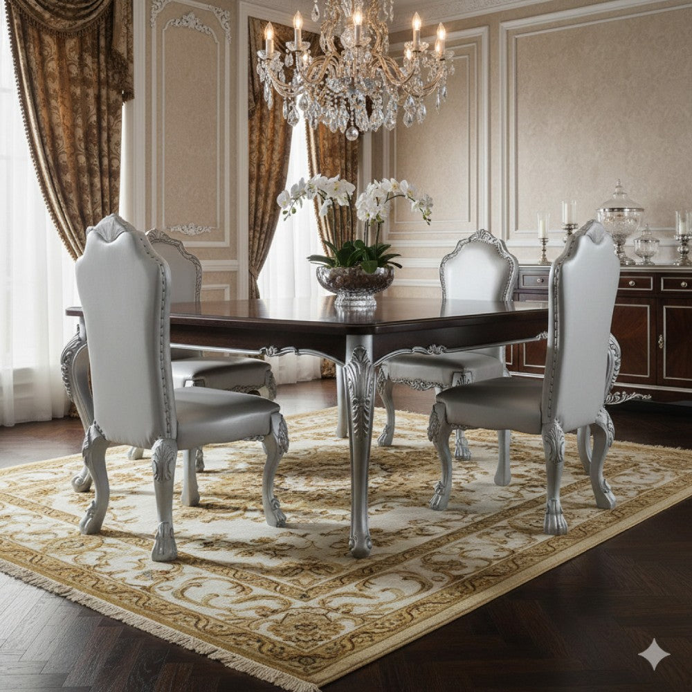 Ally 25 Inch Side Chair Set of 2, Curved Top, Carved Scrolled Motifs, White