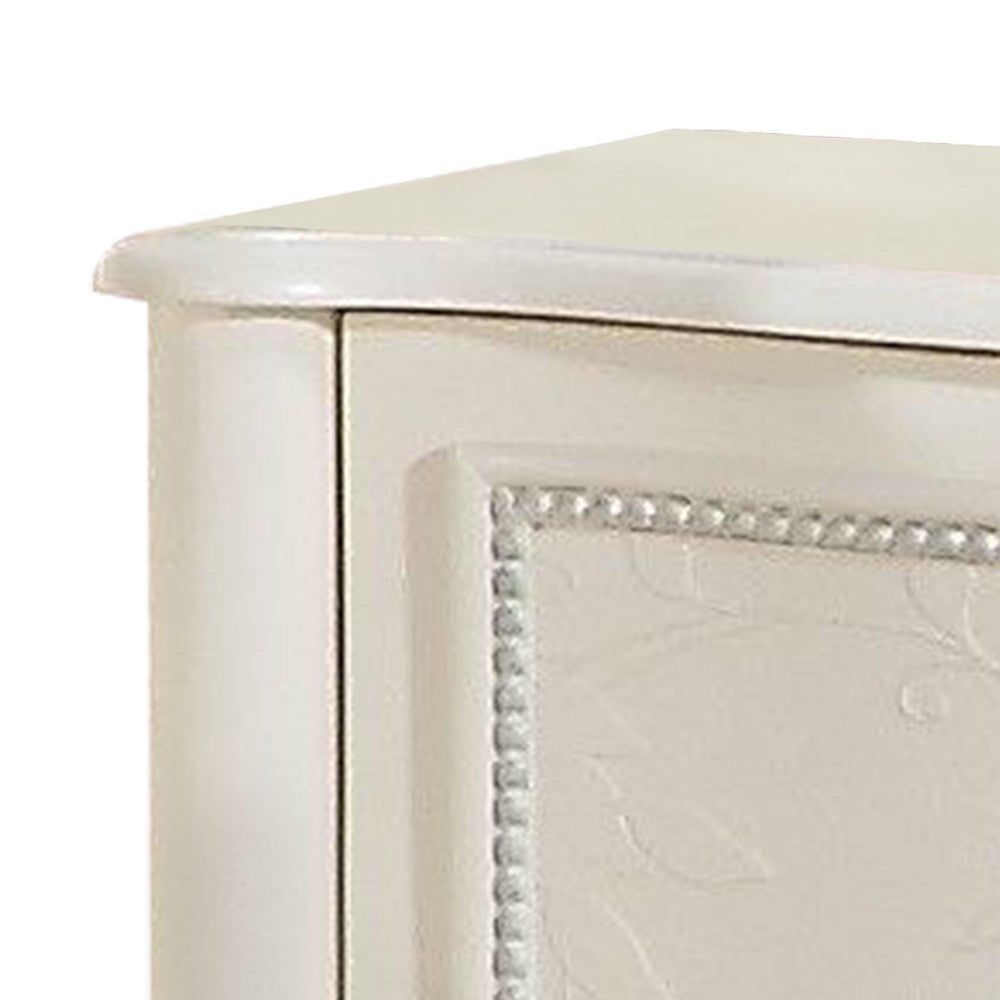 Dorie 26 Inch Nightstand with 2 Drawers, Oval Molded Trim, Ivory White Wood