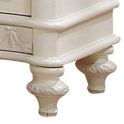 Dorie 26 Inch Nightstand with 2 Drawers, Oval Molded Trim, Ivory White Wood